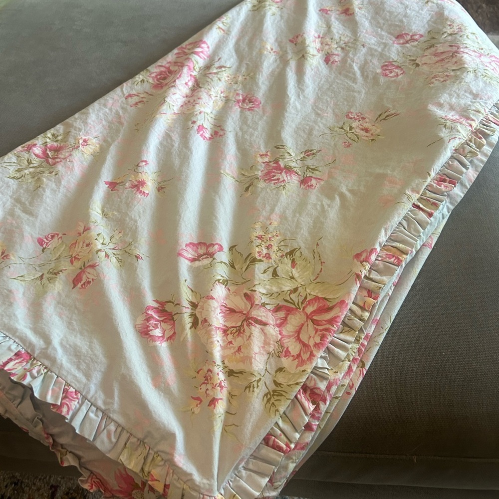 Pine Cone Hill Pink and Blue Duvet Cover with Ruffle Detail